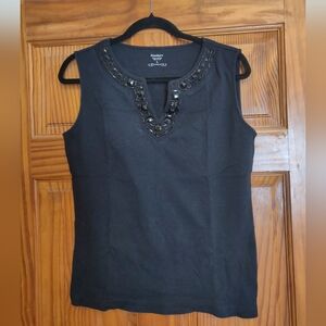 Dressbarn Black Sleeveless Top with Embellished Neckline